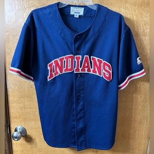 Cleveland Indians Mens Medium STARTER Blue Baseball Jersey